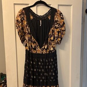 Free People Black and Yellow Floral Maxi Dress